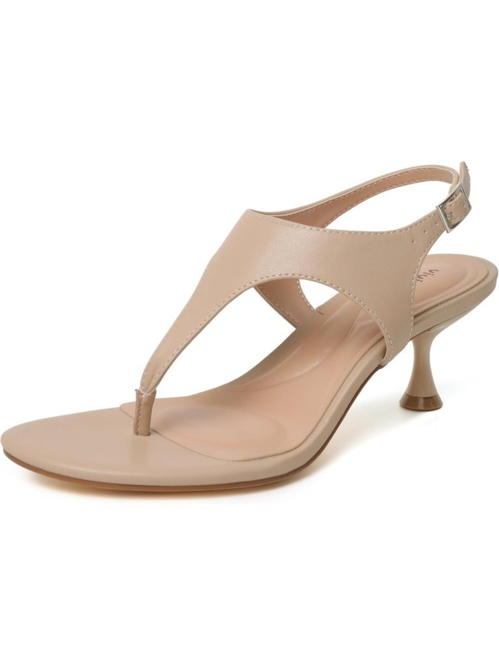 Women's Nude Summer Comfortable Low Block Thong Soft Straps Heeled Sandals